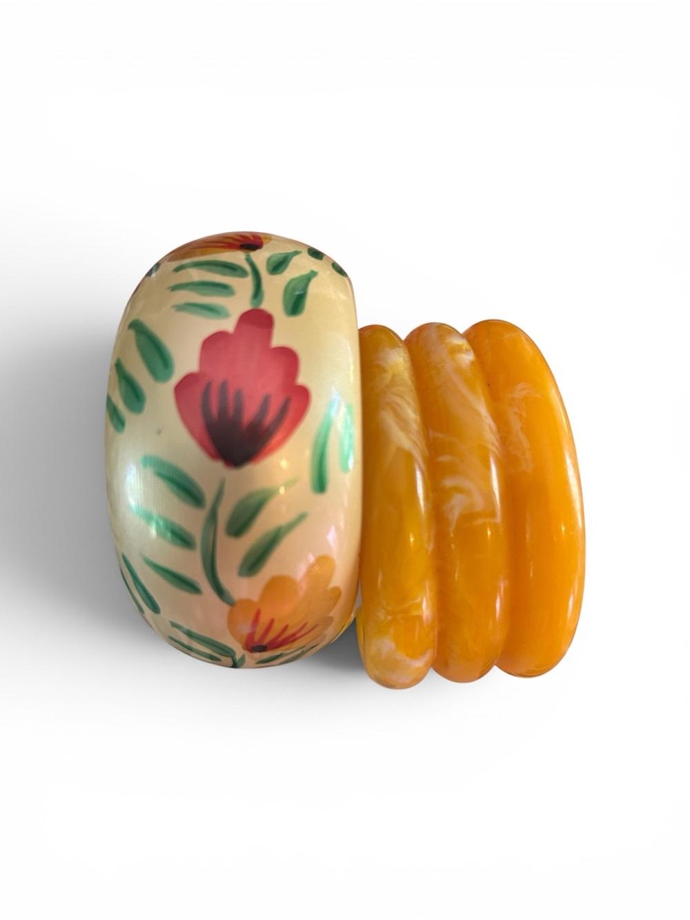 Floral Cream Resin + Marbled Yellow Bangle Stack